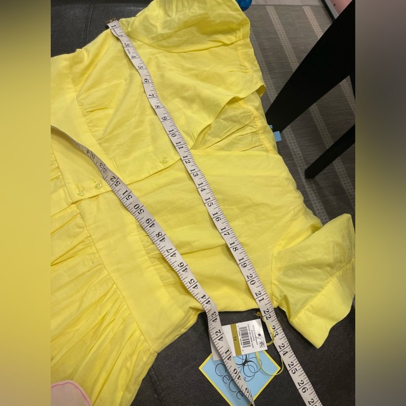 NWT CeCe Bright Yellow scalloped Eyelet hem cotton Mini Dress US 14 - Picture 7 of 9